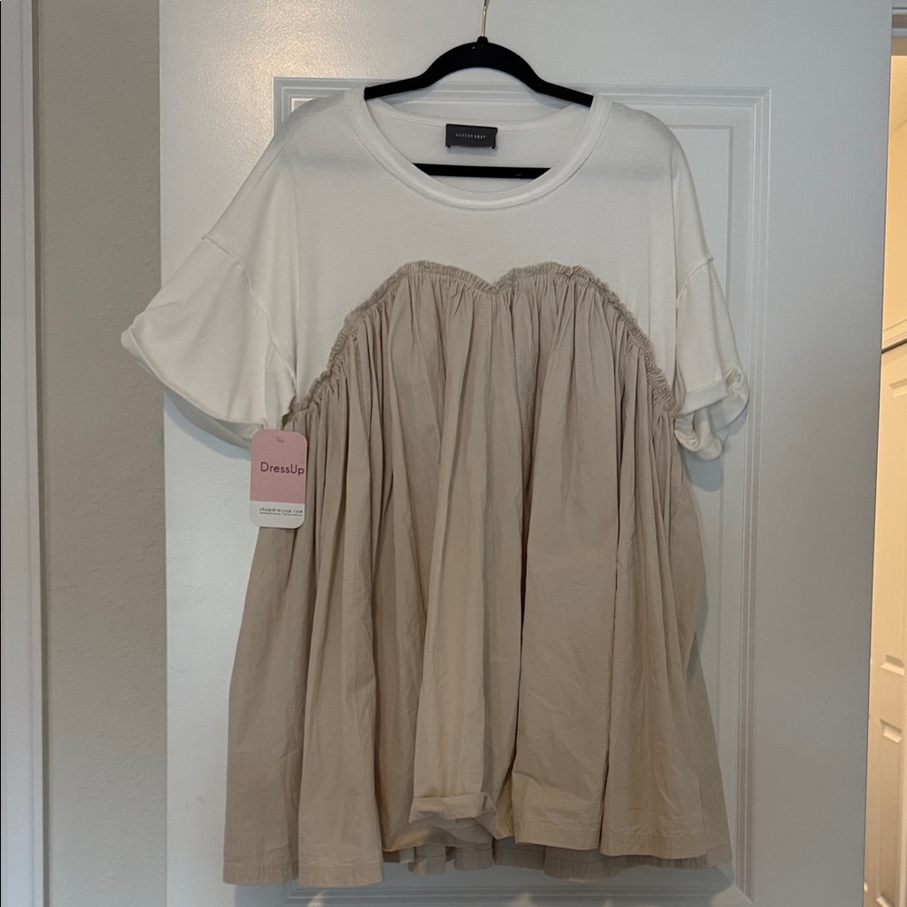 Women's White and Tan Tshirt Dress